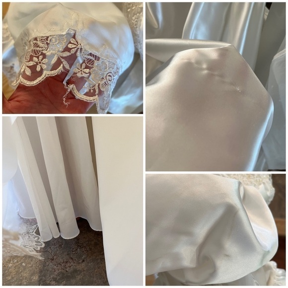 80S Lace Beaded Puff & Long Sleeved Winter White Wedding Gown Long Train & Veil - Picture 17 of 17